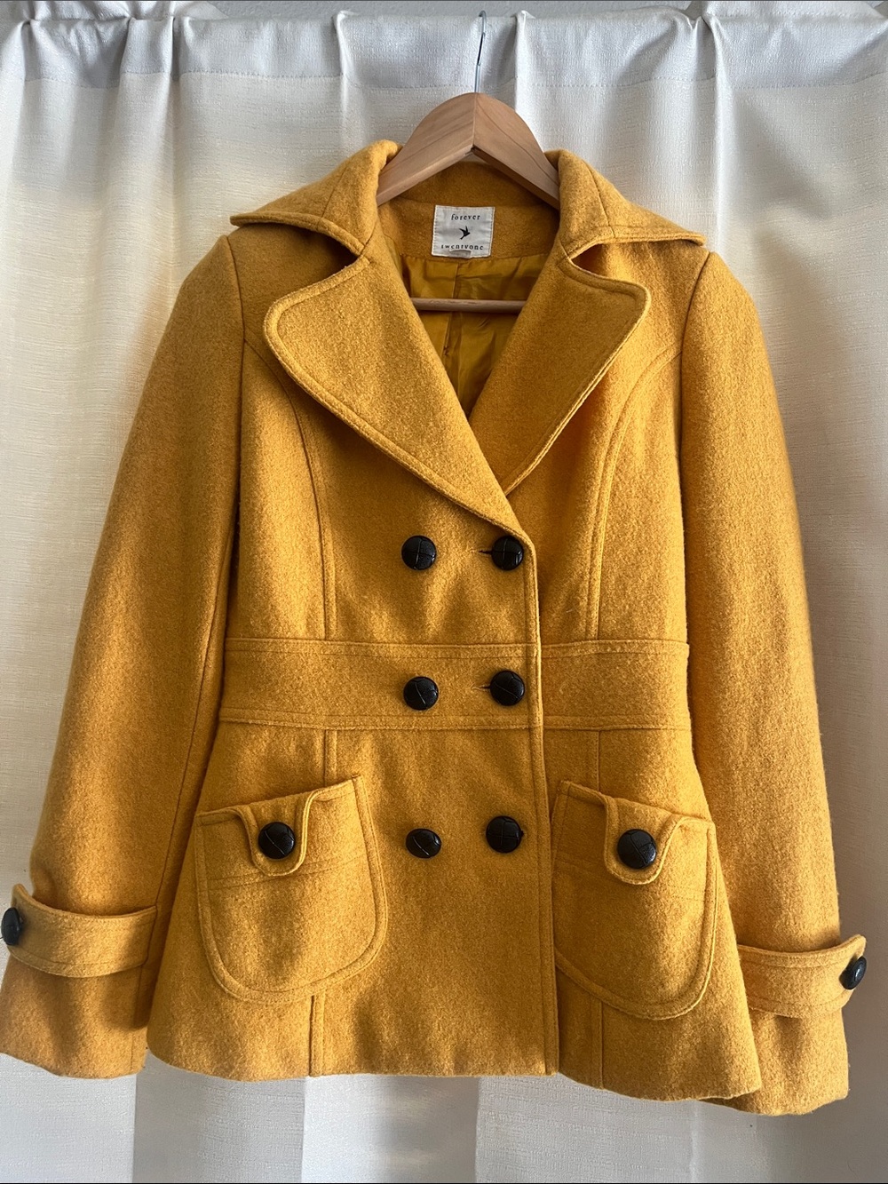 Tailored Women's Mustard Wool-Blend Peacoat Size Medium